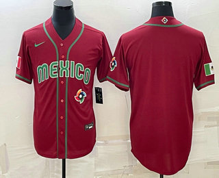 Mens Mexico Baseball Blank 2023 Red World Baseball With Patch Classic Stitched Jersey->2023 world baseball classic->MLB Jersey